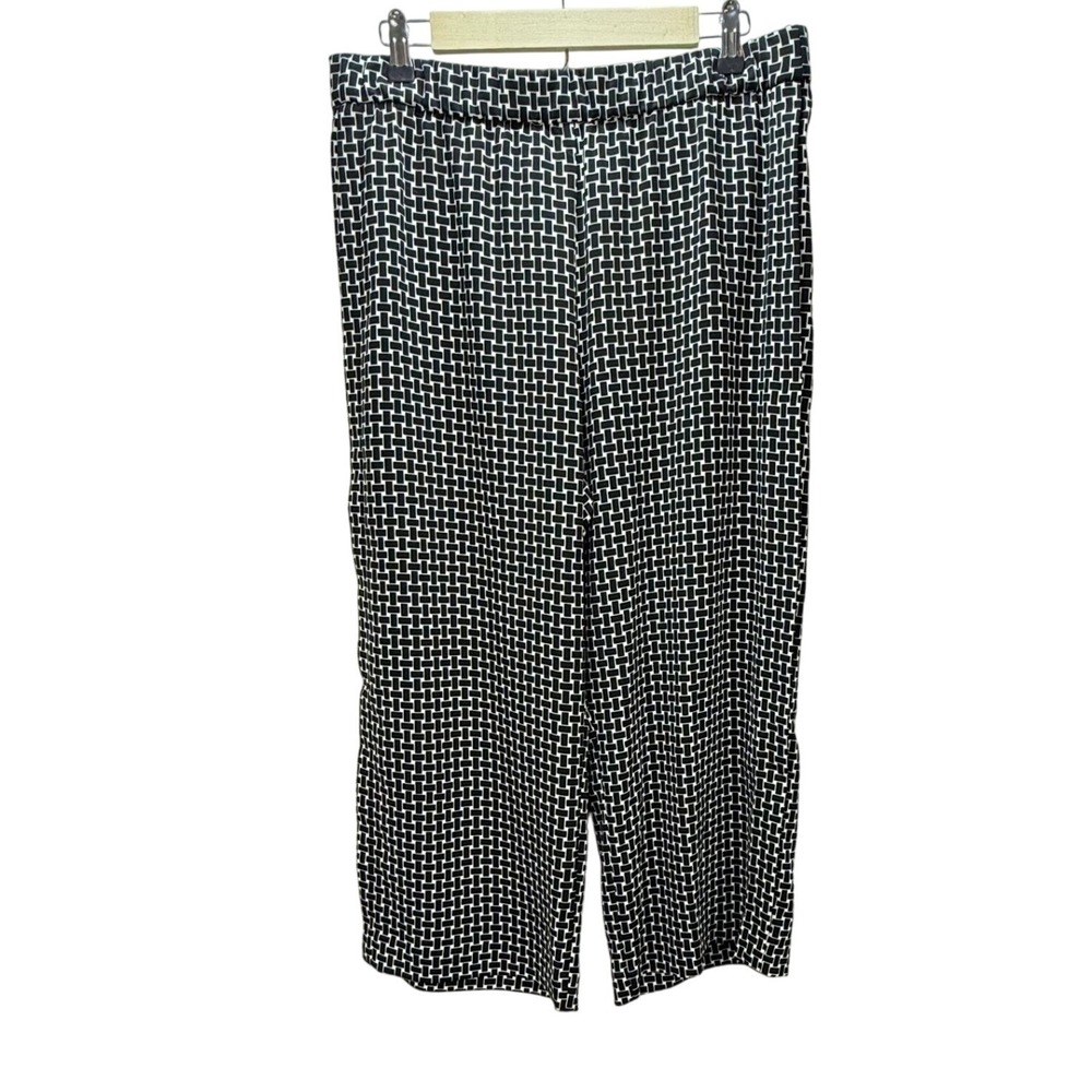 NWT Alfani Culotte Pants L Black White Geometric Wide Leg Workwear Career Office